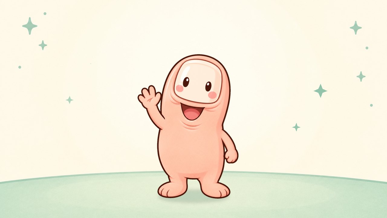 どぅふふくん（親指のキャラ）が、こちらを見て笑っている絵